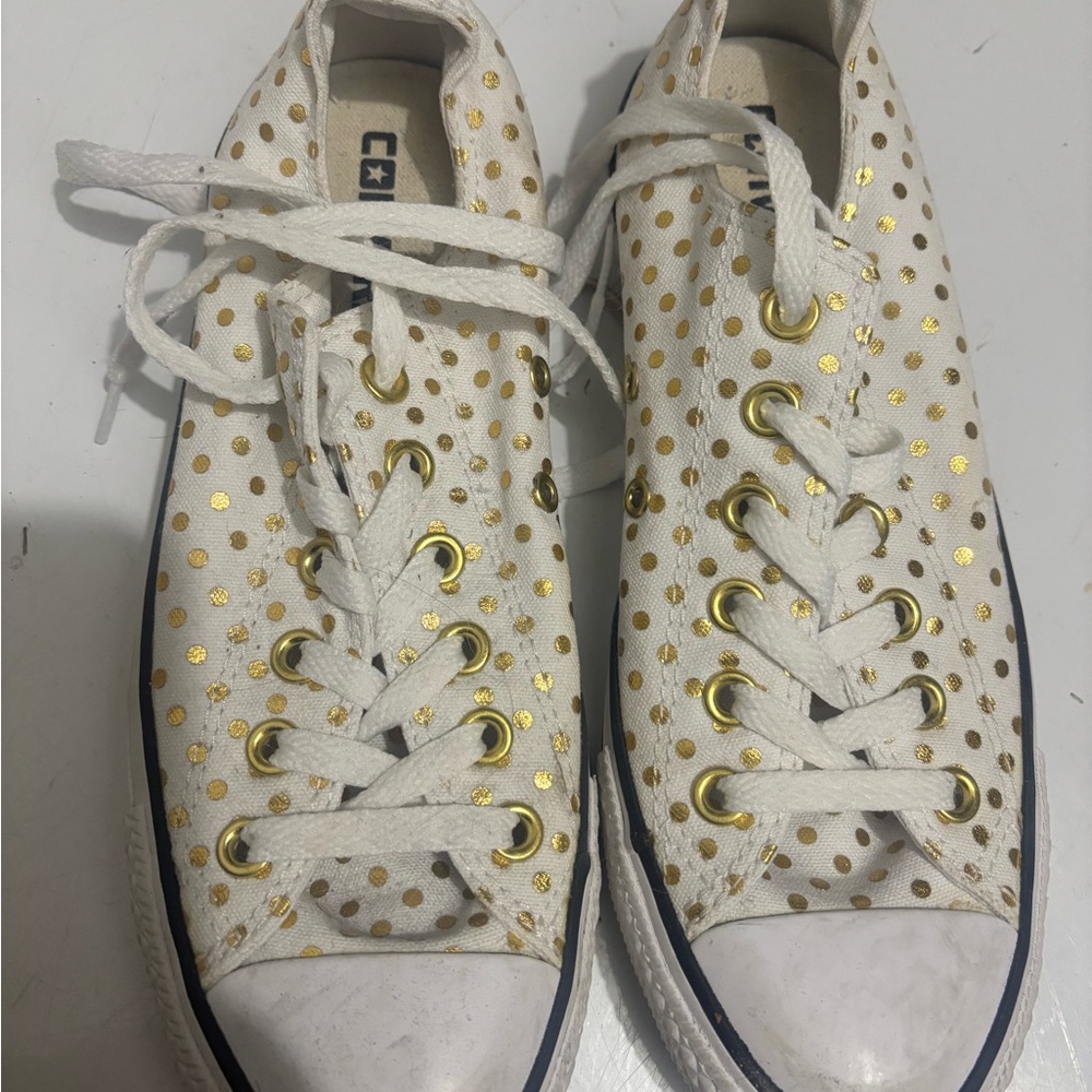 Converse Women's White Sneakers with Gold Dots